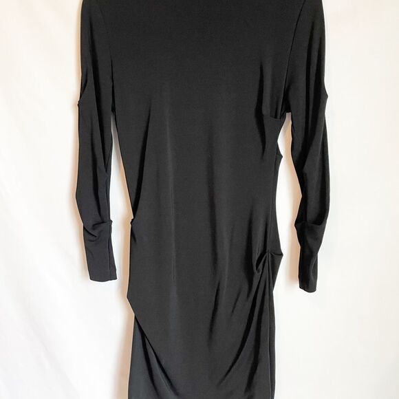 🟢Nicole Miller Heavy 100% Silk Ruched Black Dress M - Picture 5 of 5
